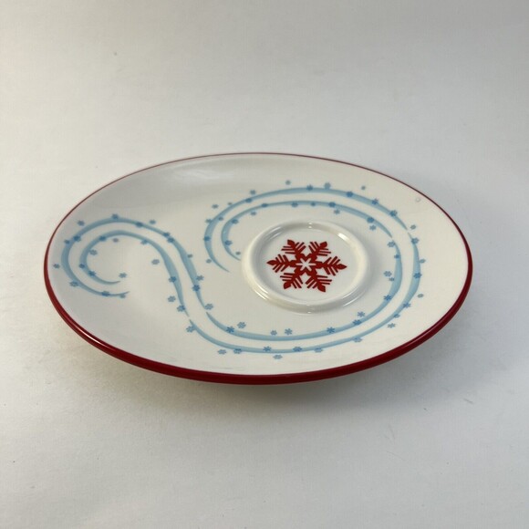 Starbucks Holiday 2007 Coffee Tea Cup & Snack Plate Skiing Snowman Penguin 6 oz - Picture 3 of 5